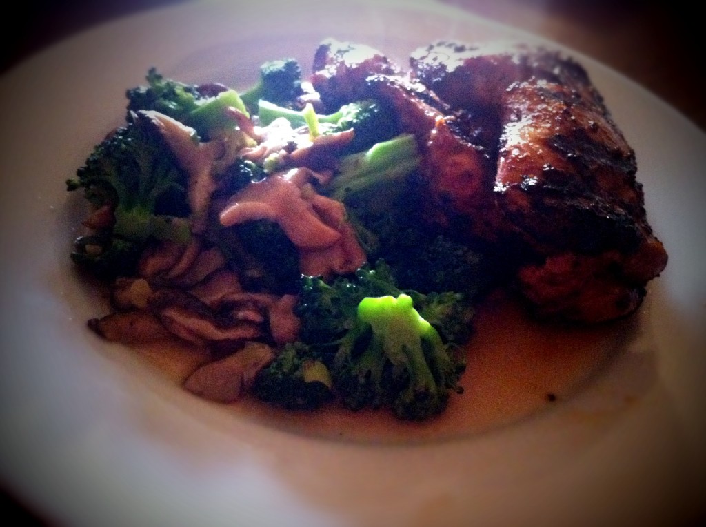 Grilled Soy-Galanga Chicken With Broccoli and Shiitake Mushrooms